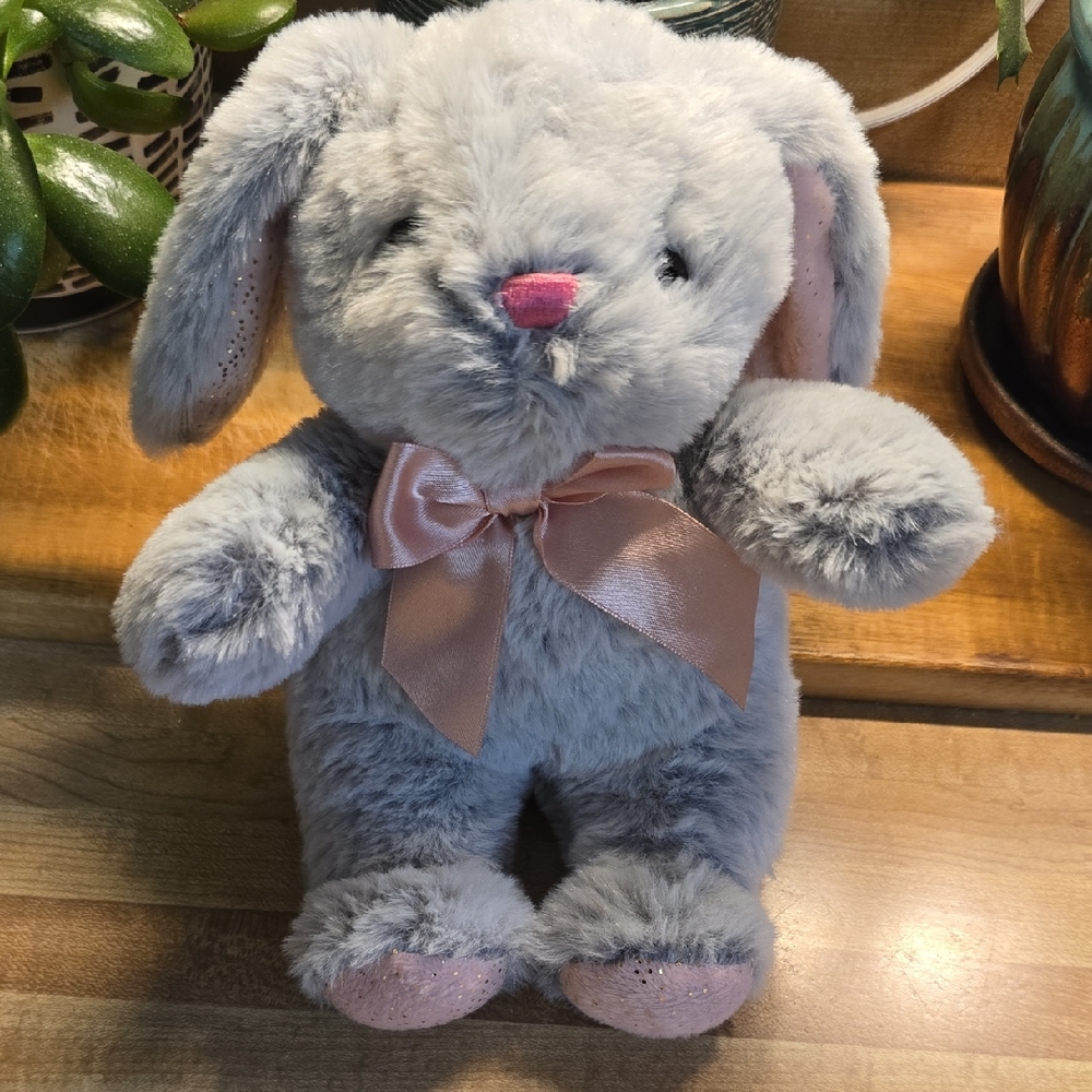 Gray Plush Bunny with Pink Accents
